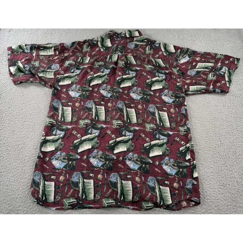 Vintage Bensi Hawaiian Shirt Mens XL Red Silk Button Up Camp Short Sleeve AOP - Picture 2 of 9